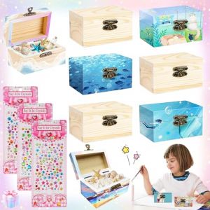 Begpoee 8 Pi&egrave;ces Mini Coffre au Tr&eacute;sor en Bois, Mini Coffres au Tr&eacute;sor pour Enfants, Naturel Bo&icirc;te D&eacute;co Cr&eacute;ative, Avec 3 Autocollants Color&eacute;s, Pour Les Peintures et Les Cadeaux(9 x 5,5 x 5,2 cm) (Begpoee, neuf)