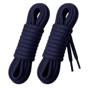 Laceter 2 Paires de Lacets Ronds Épais 4mm pour Bottes, Chaussures de Sécurité, Randonnée, Dr Martens, Travail, Outdoor - Robustes et Confortables - Fabriqués en Europe - Longueur 120 cm, Bleu marine (Lace'ter, neuf)