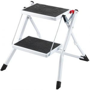 VEVOR Marche Pied Pliable Capacité 150 kg Escabeau à 2 Marches en Acier Tabouret Large Multi-usage avec Surface et Patins Antidérapants pour Adultes, Tout-petits, Maison, Cuisine, Bureau, Camping-cars (New Clear FR, neuf)