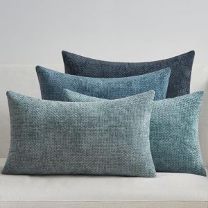 Topfinel Housse de Coussin 30 x 50 Lot de 4 Decoratives Bleu Colorees Dégradées Chambre Salon Maison Housse Coussin Chenille Doux pour Canapé Lit Jardin Déco (NoledarEU, neuf)
