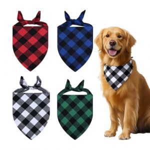 GNALIA Bandana Chien 4 Pi&egrave;ces En Coton, Foulard Triangle 60X42Cm Pour Chiens, Lot Multicolore Rouge Vert Bleu Royal Blanc (Yomkioer, neuf)