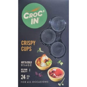 CROC&rsquo;IN &ndash; Coupelles Comestibles &agrave; Garnir Black &ndash; Fond de Tarte Pour P&acirc;tisserie ou Ap&eacute;ritif &ndash; Confection Artisanale & Vegan &ndash; 24 pi&egrave;ces (FOOD N'JOY, neuf)