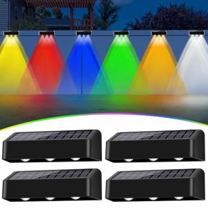 Lacasa Lampe Solaire Jardin, 4 Pack Applique Murale Solaire Exterieur 12 Modes Blanc et RVB LED Lumi&egrave;re Solaire Ext&eacute;rieure avec Lentille, IP65 &Eacute;tanche 80LM Lampe Solaire de Cl&ocirc;ture pour Cour Escalier (Koosion, neuf)