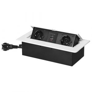 Miratic Bloc Prise Encastrable Plan de Travail avec Bord Plat et 2 prises Schuko Multiprise Bureau avec 2x USB Type A et C et Câble de 1,5 m Norme Allemande Bloc Prise Escamotable (Schuko) (blanc) (Vermann, neuf)