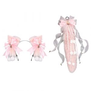 PLCPDM Accessoire de jeu de rôle de loup - Queue en fourrure - Bandeau d'oreille en peluche avec nœud décoratif - Pour femme - Costume d'Halloween - Bandeau d'oreille de loup (fuxinwenjuyouxiangongsi, neuf)