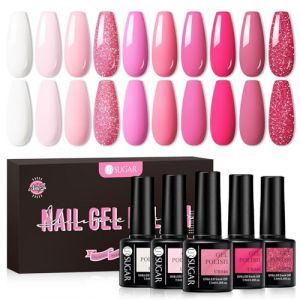 UR SUGAR Vernis &agrave; Ongles Gel Semi Permanent, 10 Couleurs Rose Violet Paillet&eacute; Rouge Fonc&eacute; Vernis Semi Permanent, Nail Art Gel Soak Off UV/LED Manucure Kit pour Cadeau Saint Valentin (CoulorButtons-EU, neuf)