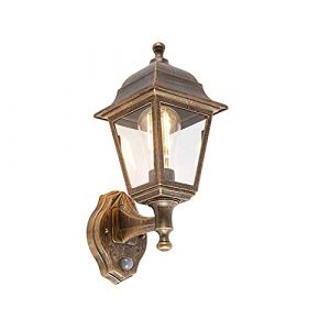 Qazqa capital - Applique murale avec détecteur - 1 lumière - L 150 mm - Doré/Laiton - Classique/Antique - éclairage extérieur - Salle de bains (Lampeetlumiere, neuf)
