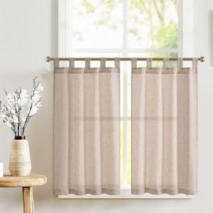 TOPICK Rideauxs 65x90cm a Pattes Marron, Semi-Transparent,Brise-Bise en Effet Lin avec Pattes Élégant pour Porte de Balcon Salle à Manger et Chambre Moderne Lot de 2​ (Audrey Home Fashion, neuf)