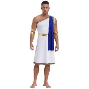 Runhomal Deguisement Dieux Grec Homme Adulte Empereur Romain César Grec Costume de Dieu Grec Grèce Romain Halloween Carnaval Fête B Bleu XXL (Runhomal EU, neuf)