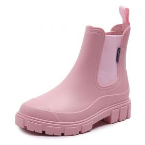 DRECAGE Femmes Bottes de Pluie Courtes Impermeable Caoutchouc Botte Antidérapant Légères Chelsea Bottines Confortables Jardinage Chaussures Rose 36 (LeapRui, neuf)