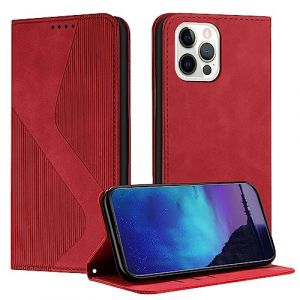 Fatcatparadise Coque pour iPhone 12/iPhone 12 Pro, Coque iPhone 12/12 Pro (6,1 Pouces), Housse en Cuir PU Portefeuille Rabat Clapet Case Porte Carte Magn&eacute;tique Etui de Protection Flip Case (Rouge) (Oldwen, neuf)