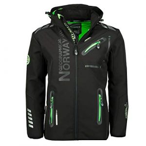Geographical Norway Hommes Softshell Veste D'Extérieur Rainman Turbo-Dry Capuche - Noir, M (SAS Bluebell, neuf)