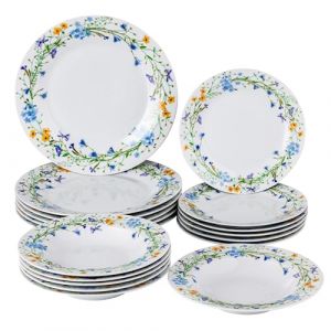 Baroni Home Service d'Assiettes 18 Pièces en Porcelaine et Grès, Servi de Table Colorée pour 6 Personnes, Assiette Creuse, Assiette, Fruits ou Sucré, Fantaisie Fleurs de Champs (Baroni Home, neuf)