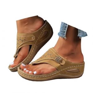 Sandales Femme &eacute;t&eacute; Confortable Compens&eacute;es Plateforme Orthop&eacute;dique Sandales avec Support Pantoufles en Cuir Mode Tongs Sandales de Marche &Agrave; Bout Ouvert Flip Flops (Zoydin, neuf)