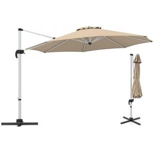 GOPLUS Parasol de Jardin Extérieur 3m, Parasol Déporté Inclinable avec Manivelle, 8 Baleines, Double Auvent, Base Croisée, Parasol Excentré Rotatif à 360° pour Terrasse Plage Marché, H2,6m (Beige) (Augenstern24, neuf)
