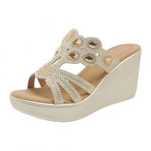 Mules pour femme avec talon compensé pour femme - Sandales romaines à paillettes - Sandales pour femme - Sandales à bout ouvert - Chaussures de plage - Sandales compensées - Mules - Talons hauts (Yanhuiok, neuf)