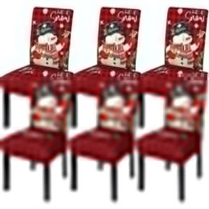 MEIVINES Housse de Chaise Noel Lot de 6 Housse de Chaise Extensible Couverture Protecteur de Chaise Salle a Manger Universel Amovible Lavable pour D&eacute;coration de No&euml;l Festival (Bonhomme de Neige) (MEIVINES EU, neuf)