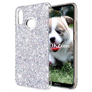 OKZone Coque Huawei P20 Lite, Mince &Eacute;tui en Silicone Souple Paillette Strass Brillante Bling Bling Glitter de Luxe,Flexible Plein-Corps TPU Housse Etui de Protection pour Huawei P20 Lite (Argent) (OKZone EU Store, neuf)