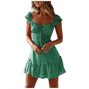 Générique Robe Chic Femme Polka Dot Robe d'été Sexy Mini Robe plissée à Manches d'été Robe à Encolure imprimée pour Femmes Robe pour Femmes Jupe Longue (Mengha (7-15 jours de livraison), neuf)