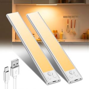 YGVQN Lampe LED pour Placard - 6500K Super Lumineuse, 3 Couleurs & 3 Luminosités, Détecteur de Mouvement, USB Rechargeable 1500mAh, Sans Fil Lampe d'Armoire pour Cuisine, Dressing, Étagères (2 Pack) (ALABASTRI, neuf)