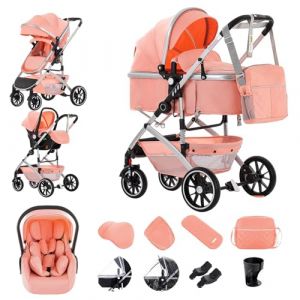 Gcarebb 3 en 1 Landau, Poussettes de ville avec si&egrave;ge auto, Poussette pliante &agrave; une touche avec canne de marche, Poussette combin&eacute;e paysage &agrave; cadre en aluminium pour nouveau-n&eacute; 0-4 ans (Gcarebb, neuf)