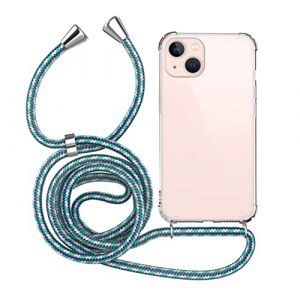 MyGadget Coque Cordon pour iPhone 14 - Cover Bumper Silicone Transparent avec Collier - Case Tour de Cou - Protection Anti Choc - Lani&egrave;re Bleu Camouflage (DBSW Trading GmbH, neuf)