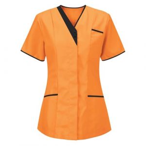 Tunique M&eacute;Dicale Femme Col en V Manche Courte Blouse Infirmiere Uniforme De Travail Haut Et Pantalon Tenue Aide Soignante Professionnelle Esth&eacute;Ticienne V&ecirc;Tement Lavables Durables Ensemble (HAOLEI  FR, neuf)