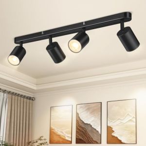 CandLuc Plafonnier Spots, Plafonnier LED Orientable, 4 Spots de Plafond GU10, &Eacute;clairage de Plafond Noir, Luminaire Plafonnier Moderne pour Cuisine Salon Chambre (Sans Ampoule) (TENGXII, neuf)