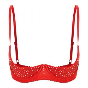 Freebily Femme Dentelle Soutien Gorge Brassière Redresse-Seins Ouverte Push-up Bra Lingerie Coquine à Armature sous-vêtement Nuit Nuisette Underwear Grand Taille Z Strass Rouge XXL (MissPretty, neuf)