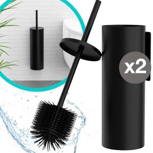 Hovea - 2 Kits Brosse WC Suspendu - Brosse Silicone & Boitier Métal - Coloris Noir Mat - sans Perçage - Fixation Murale avec Sticker ou Vis - Balai Brosse Toilettes Décoration - WC3620 (Shantilly FR, neuf)