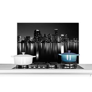 Credence New York - Skyline - Nuit Fond de hotte 90x60 cm Credence aluminium Plaque inox de cuisine (WallCircle, neuf)