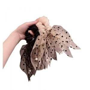 Chouchou Elastique Cheveux 2 Pcs Cheveux Anneau Streamer T&ecirc;te Corde Femelle Amour Perles Gland Dentelle Arc Attach&eacute; &Eacute;lastique Durable Accessoires (SANGE PIFADIAN, neuf)