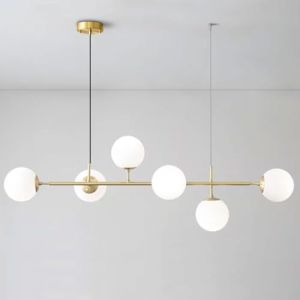 Lampe &Agrave; Suspension Moderne Lampe Suspension Nordique E27*6 Lampes Suspendues Plafond Verre Boule Blanche Luminaires Suspendus Dor&eacute;s Lustre Restaurant &Icirc;lot De Cuisine Lampe Suspendue Suspension (KE MAO, neuf)