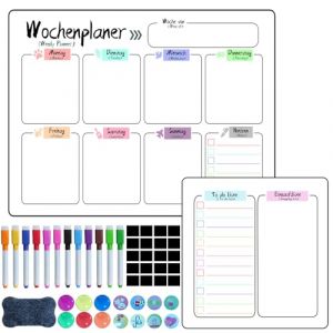 Prelisee 2 Pièces Calendrier Magnetique Frigo,Planificateurs Mensuels Magnétiques Effaçables,Tableau Menu Semaine Frigo Liste de Courses Planning Semaine Magnetique avec Raccords pour Enfants Adulte (Prenis EU, neuf)