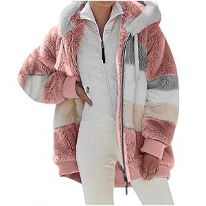Veste Polaire Femme Fille Chaude Sweats Manteau &agrave; Capuche Zipp&eacute; Laine &eacute;pais Blousons Fourrure Hooded Coat Manche Longue Cardigan Casual Bloc de Couleur Mode Hiver Outerwear (⭐⭐⭐⭐⭐Susenstone, neuf)