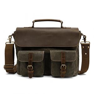 FANDARE R&eacute;tro Sacs bandouli&egrave;re Sac d'&eacute;paule Toile Cuir Sac &agrave; Main Sacoche Sac de Messager pour Homme Affaire Travail Voyager Universit&eacute; Ecole Multifonctionnel Mallette Vert (O&Uuml; HULGY, neuf)