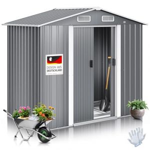 KESSER&reg; - Abri &agrave; appareils L en m&eacute;tal 3,4 m&sup3; avec Fondation | 196 x 122 x 180 cm | 2 x Portes coulissantes & fondations | Abri &agrave; appareils | Cabinet de Jardin | Toit en Pente (Gris) (WMK Trading GmbH, neuf)