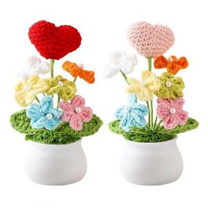 2 Pi&egrave;ces Fleurs Tricot&eacute;es, en Pot au Crochet, Plante Tricot&eacute;e, Fleurs &agrave; Crochet Faites &agrave; la Main, Petite Plante en Pot Tiss&eacute;e &agrave; la Main, pour D&eacute;coration de Bureau, convient pour Offrir en Cadeau (Czffsak, neuf)