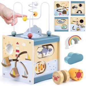 Airlab Cube Activité Bebe 1 an, Cube Motricité Bébé 1 an, Jeux Montessori 1 2 3 4 Ans, Jouet en Bois Bébé Enfant 1 2 Ans, Cadeau Anniversaire Pâques Halloween Noël pour Garçon Fille 18 Mois (Airlab, neuf)