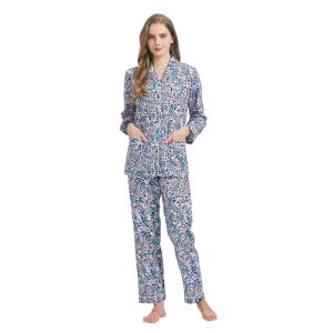 Amaxer Femmes Deux Pi&egrave;ces Pyjama Coton Pyjama Set Manches Longues Nightwear Home Suit Sleepwear et Pyjama Pants Lounge Sets,Imprim&eacute; l&eacute;opard Bleu Rose,XL (salute kleidung, neuf)