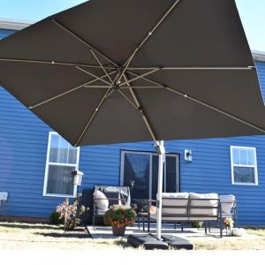 PURPLE LEAF Parasol Déporté 2,7 x 3,5 m Rectangulaire, Toit à Rotatif 360°, Protection UPF 50+, Parasol De Jardin Extérieur avec Poteau Champagne Suspendu en Aluminium, Pour Terrasse, Gris acier (PURPLE LEAF, neuf)