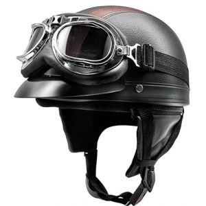 Casques Bols Jet Moto Vintage avec Lunettes Casque de Pilote R&eacute;tro Casque Casque Scooter Homme Femme Demi Casque Coupe-Vent Casque pour Moto V&eacute;lo Scooter 1,54-62CM (XURICS, neuf)