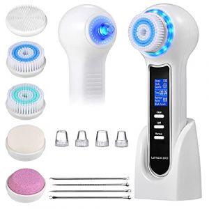 UMICKOO Brosse exfoliante pour le visage, étanche avec écran LCD, extracteur de points noirs avec 5 têtes de brosse, brosse rotative pour exfolier, masser et nettoyer les pores en profondeur (Luminous trade, neuf)