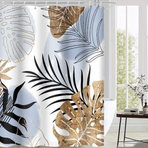 Uiiooazy Rideau Douche Anti Moisissure, Rideau de Douche 180x200cm Bleu Tropical Feuilles de Palmier Abstrait Jungle Rideaux de Baignoire Tissu Lavable Imperm&eacute;able Rideaux de Bain avec 12 Crochets (dongguibinjingpinxiaodianpu, neuf)