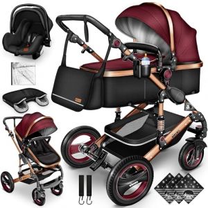 KIDUKU® Poussette Combinée 3 en 1 | Trio pour Enfants | Siége Auto Légère, Piable | Nacelle Souple Convertible | Set de Voyage (Bordeaux) (DWD-Company, neuf)