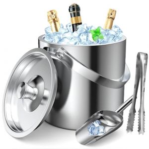 GMGXX Seau à glaçons en acier inoxydable de 2 l avec design à double paroi, seau à glace pour glaçons, seau à glace avec couvercle, pelle à glace et pinces, refroidisseur à glace portable pour (ZLai Tech, neuf)