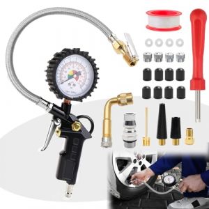 Manometre Pression Pneu, 0-12 Bar Pistolet Gonfleur Pneus Voiture, Pression Pneu Voiture, Pistolet de Gonflage (A1VFRZLOPF5V0, neuf)