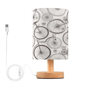 Cgiub Lampe de chevet vintage en forme de vélo pour chambre à coucher, lampe de chevet LED, lampe de lecture avec abat-jour en tissu, base en bois et port USB pour bureau, salon, chambre d'enfant (Cgiub, neuf)
