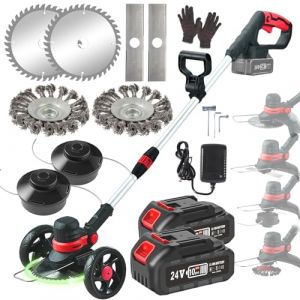 Coupe Bordure sans Fil avec Batterie, 4 en 1 Lame Coupe Bordure avec Batterie Lithium 4.0Ah x2, Bobine de Fil, Tete Brosse Debroussailleuse Electrique sans Fil(Brushless, 30cm Coupe) (GfsGsjzc Store, neuf)