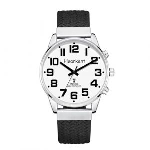 Hearkent Montre parlante aux Accents français avec Grands Chiffres à réglage Automatique pour malvoyants, aveugles ou Personnes âgées, Taille Homme (Nylon Noir) (Avtrek, neuf)